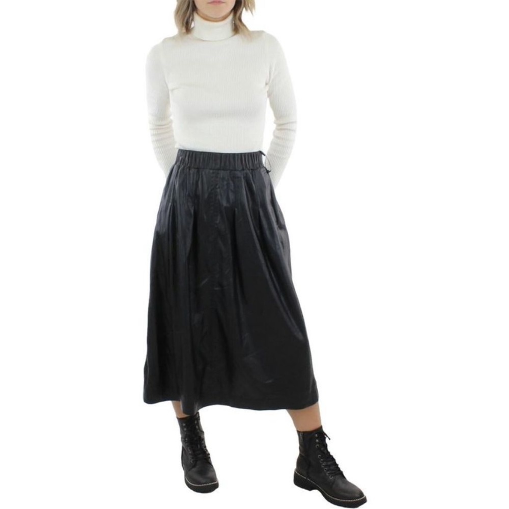 Donna Karan Faux Leather Black Midi Skirt